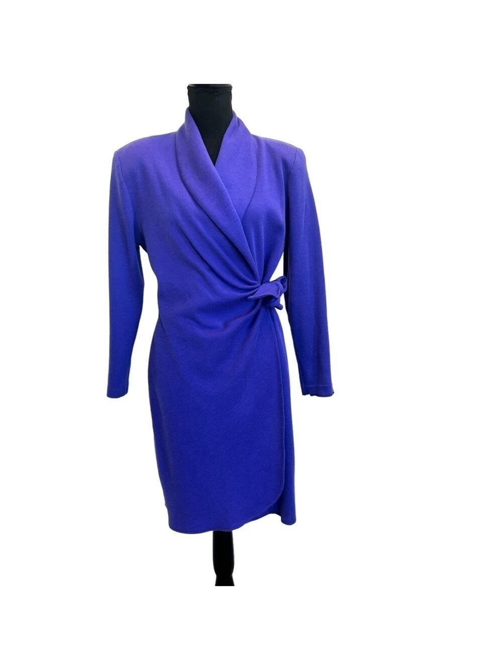 Vintage retro purple long sleeve 80’s 90’s wrap mini dress
